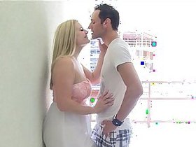 Danielle blows and gets her shaved pussy fucked