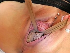 Hungry blonde abigal pulls pantyhose in a big detachment from the brush twisting pussy