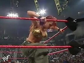 WWE Prima Donna Trish Stratus undresses in a touching bra and AMP; Panties (behind 10-23-2000)