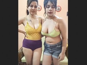 Two stunning women show off their large breasts
