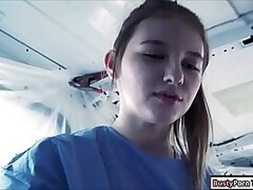 Intense precaution leads to sex in the back of an ambulance with a nurse