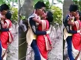 Old aunt making out with her own nephew outdoors. Desi XXX MMC sex