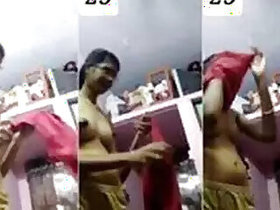 Slender South Indian girl changes clothes on a video call