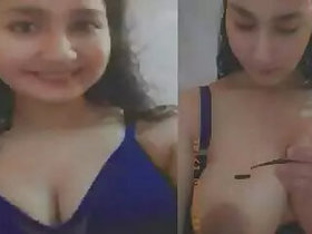 Seducing Paki girl with big topless boobs