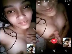 Pretty Desi girl shows her tits on a video call