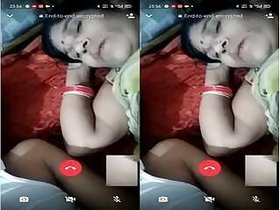Husband presses wife with big tits on video call