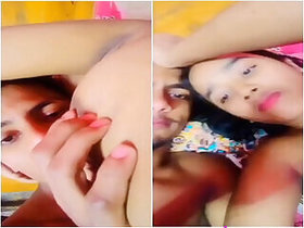 Pretty Desi Girl with huge Tits Sucking Lover